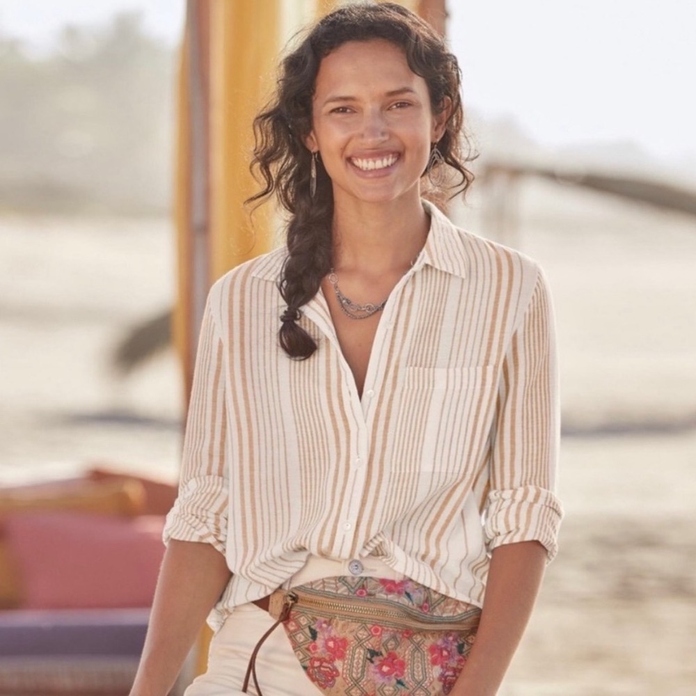 Sundance Create Beauty Button‎ Down Womens PXS Cotton Striped Boho Western Gauze